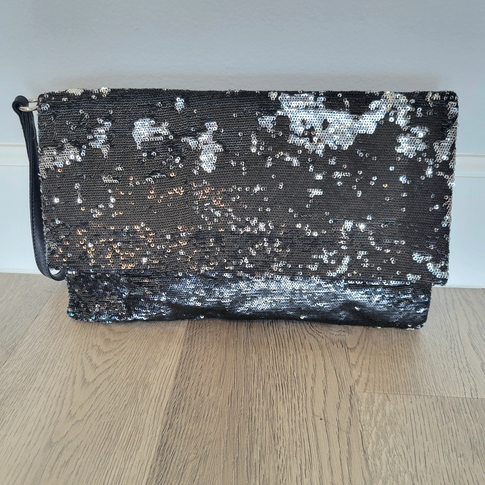 NWOT ZARA Sequin Formal Wedding Guest Gala Clutch Bag Black and Silver